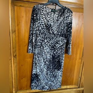 Ralph Lauren dress black, ivory,gray faux wrap dress. Looks fantastic with boots